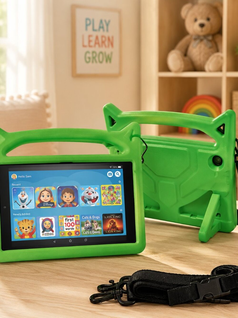New Kids EVA Foam Shockproof Tablet Case w/ Adjustable Shoulder Strap Green for